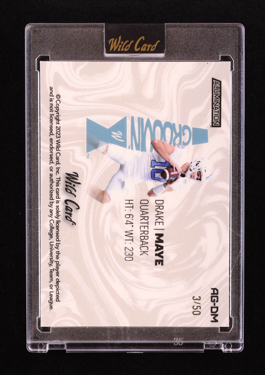 Drake Maye 2023 Wild Card Alumination Groovin' Shock Silver #AGDM #03/50 RC at PristineAuction.com Drake Maye 2023 Wild Card Alumination Groovin' Shock Silver #AGDM #03/50 RC at PristineAuction.com