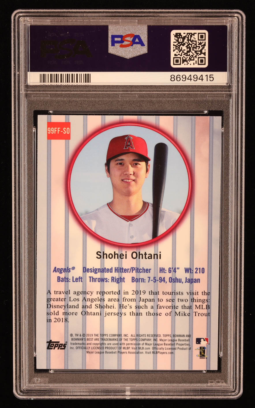 Shohei Ohtani 2019 Bowman's Best '99 Franchise Favorites Refractors #99FFSO (PSA 10) at PristineAuction.com Shohei Ohtani 2019 Bowman's Best '99 Franchise Favorites Refractors #99FFSO (PSA 10) at PristineAuction.com