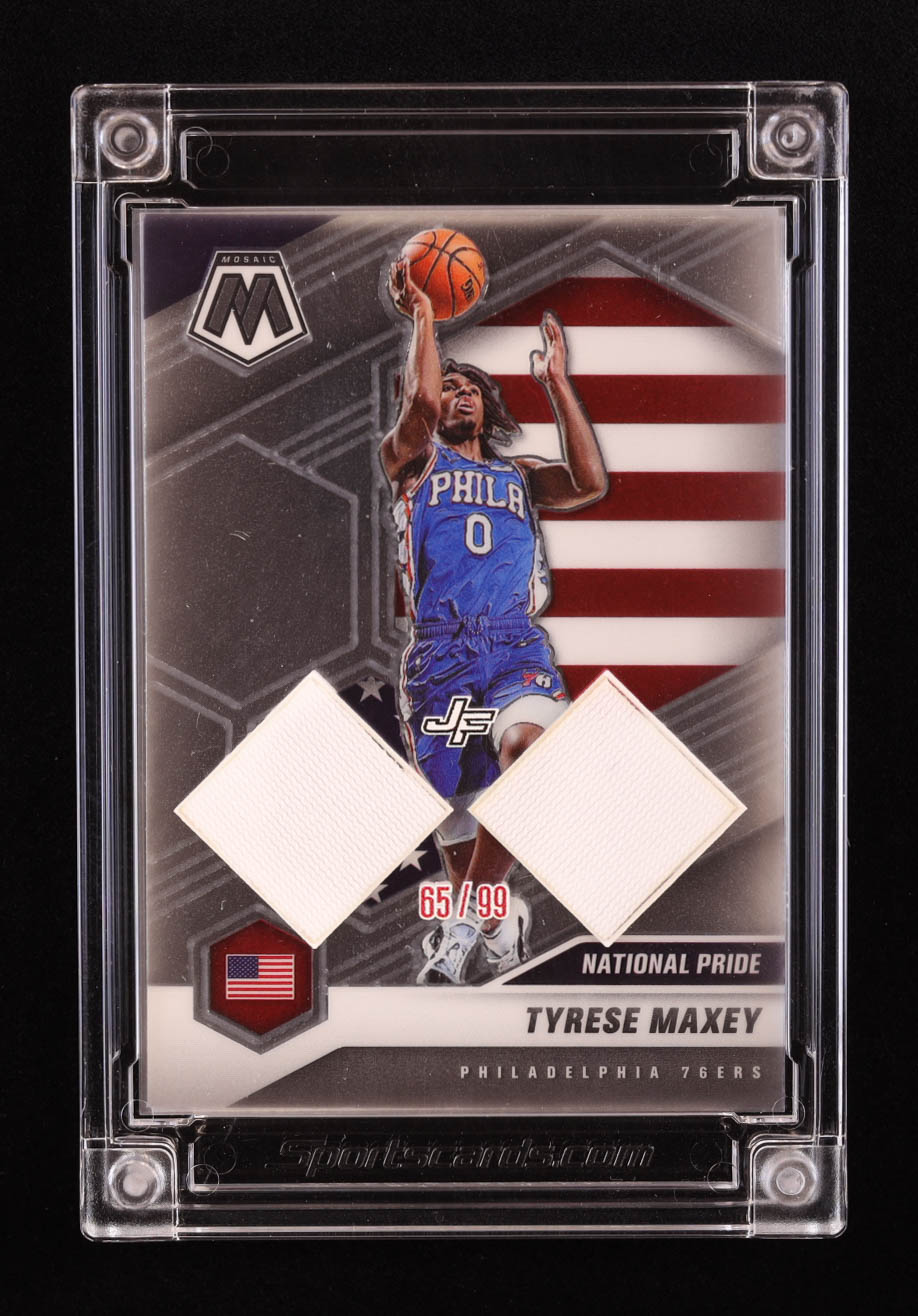 Tyrese Maxey 2022-23 Sportscards.com Jersey Fusion Game-Used Swatch #TM21S #65/99 at PristineAuction.com Tyrese Maxey 2022-23 Sportscards.com Jersey Fusion Game-Used Swatch #TM21S #65/99 at PristineAuction.com