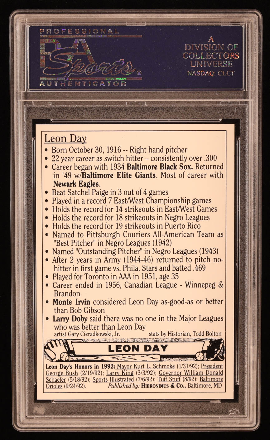 Leon Day Signed Custom Trading Card (PSA) at PristineAuction.com Leon Day Signed Custom Trading Card (PSA) at PristineAuction.com