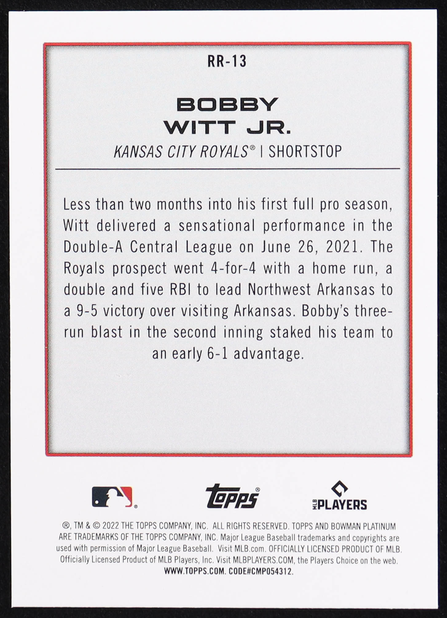 Bobby Witt Jr. 2022 Bowman Platinum Renowned Rookies #RR13 RC at PristineAuction.com Bobby Witt Jr. 2022 Bowman Platinum Renowned Rookies #RR13 RC at PristineAuction.com