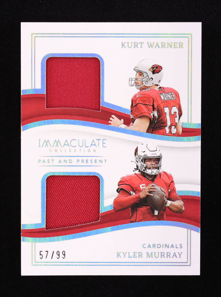 Kurt Warner/Kyler Murray 2023 Immaculate Collection Past and Present Materials #10 #57/99 at PristineAuction.com Kurt Warner/Kyler Murray 2023 Immaculate Collection Past and Present Materials #10 #57/99 at PristineAuction.com