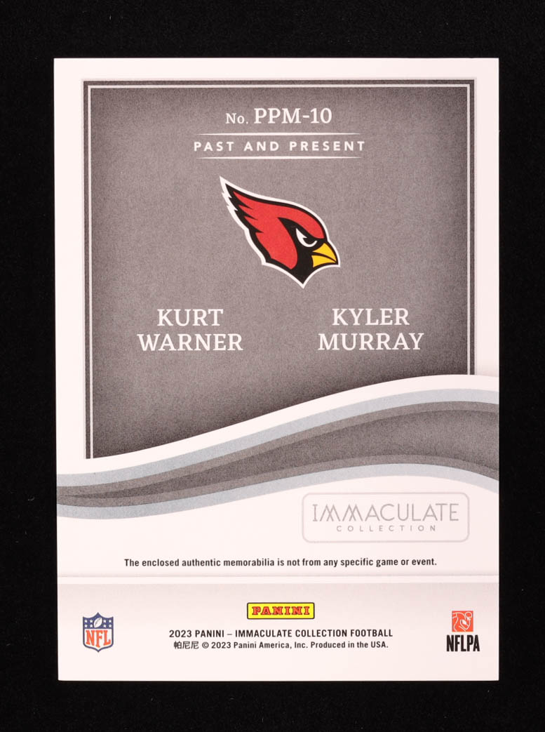 Kurt Warner/Kyler Murray 2023 Immaculate Collection Past and Present Materials #10 #57/99 at PristineAuction.com Kurt Warner/Kyler Murray 2023 Immaculate Collection Past and Present Materials #10 #57/99 at PristineAuction.com