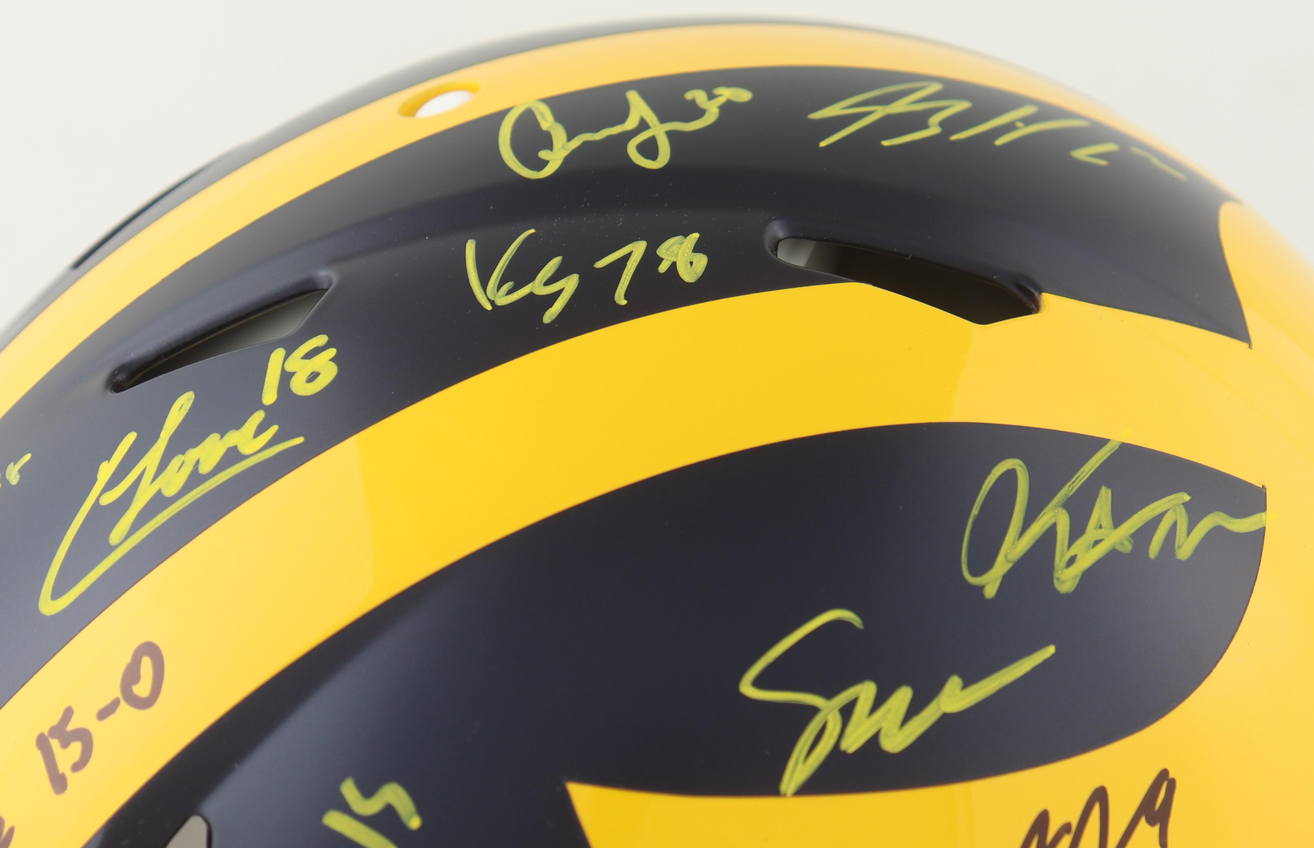 2023 Michigan Wolverines Full-Size Replica Speed Helmet Team-Signed by (17) with J.J. McCarthy, Blake Corum, Roman Wilson, Colston Loveland (Beckett) at PristineAuction.com 2023 Michigan Wolverines Full-Size Replica Speed Helmet Team-Signed by (17) with J.J. McCarthy, Blake Corum, Roman Wilson, Colston Loveland (Beckett) at PristineAuction.com