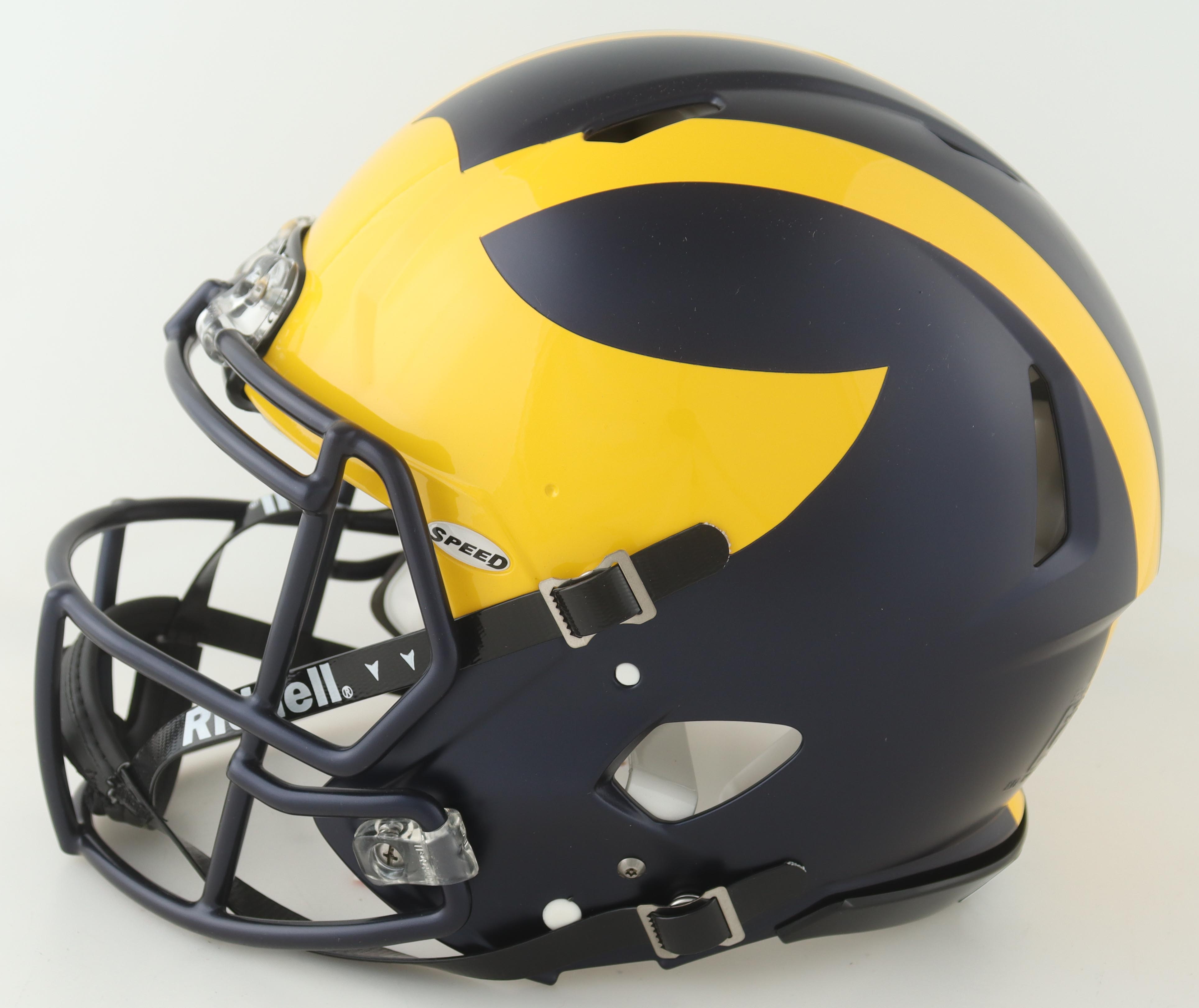 2023 Michigan Wolverines Full-Size Replica Speed Helmet Team-Signed by (17) with J.J. McCarthy, Blake Corum, Roman Wilson, Colston Loveland (Beckett) at PristineAuction.com 2023 Michigan Wolverines Full-Size Replica Speed Helmet Team-Signed by (17) with J.J. McCarthy, Blake Corum, Roman Wilson, Colston Loveland (Beckett) at PristineAuction.com