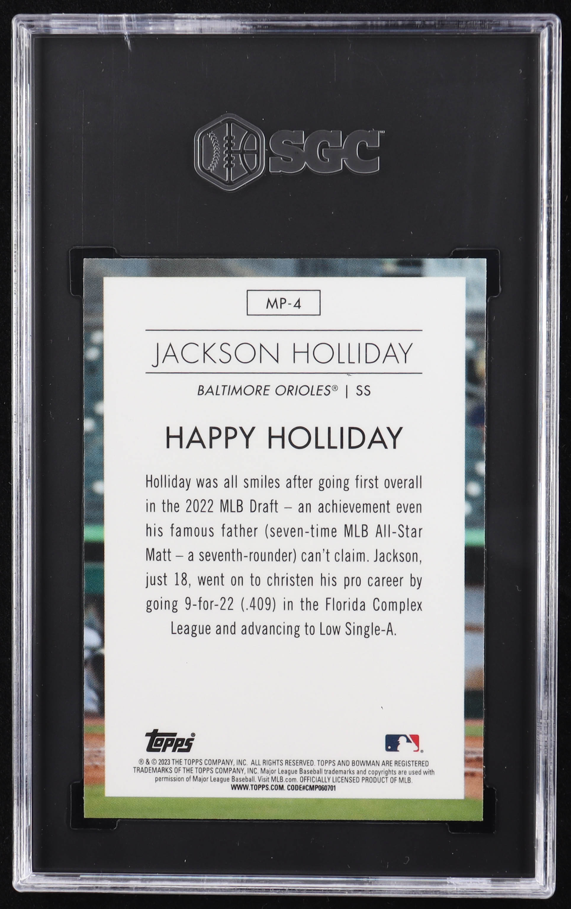 Jackson Holliday 2023 Bowman Chrome Modern Prospect #MP4 RC (SGC 9.5) at PristineAuction.com Jackson Holliday 2023 Bowman Chrome Modern Prospect #MP4 RC (SGC 9.5) at PristineAuction.com