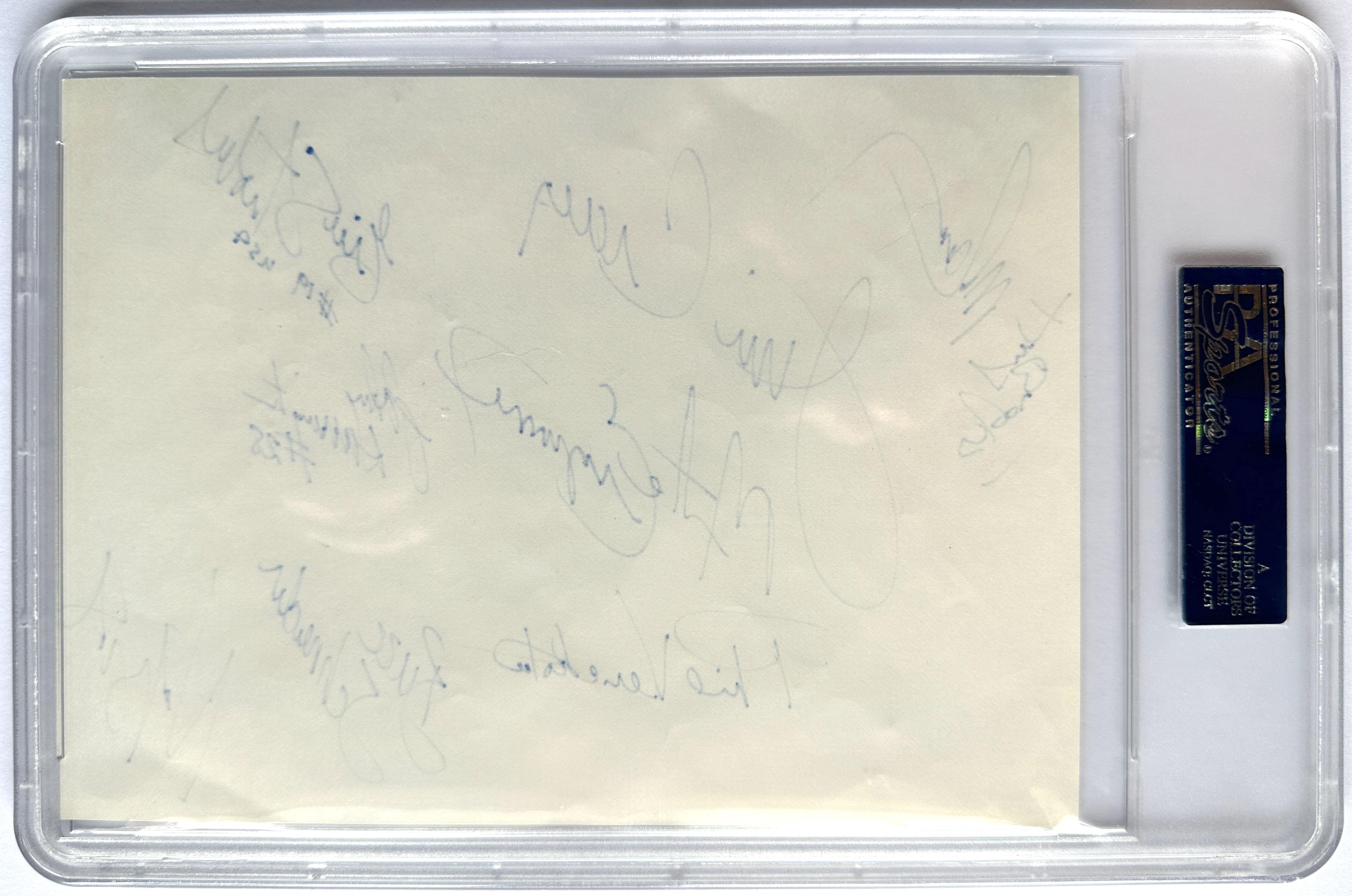 1980 "Miracle on Ice" Team USA Hockey Team 6x8 Cut Team-Signed By (9) with Herb Brooks, Jim Craig, Mike Eruzione (PSA) at PristineAuction.com 1980 "Miracle on Ice" Team USA Hockey Team 6x8 Cut Team-Signed By (9) with Herb Brooks, Jim Craig, Mike Eruzione (PSA) at PristineAuction.com