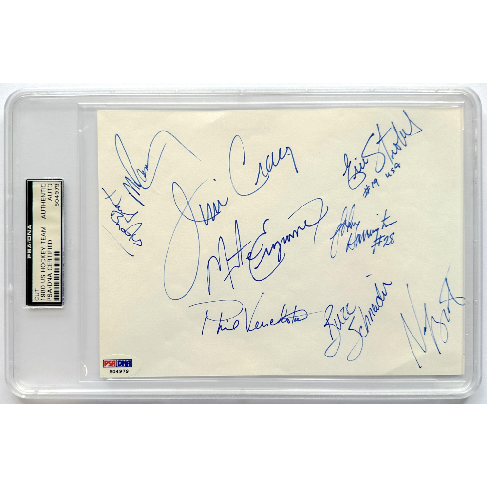 1980 US Hockey Team 6x8 Cut TeamSigned By (9) with Herb Brooks, Jim