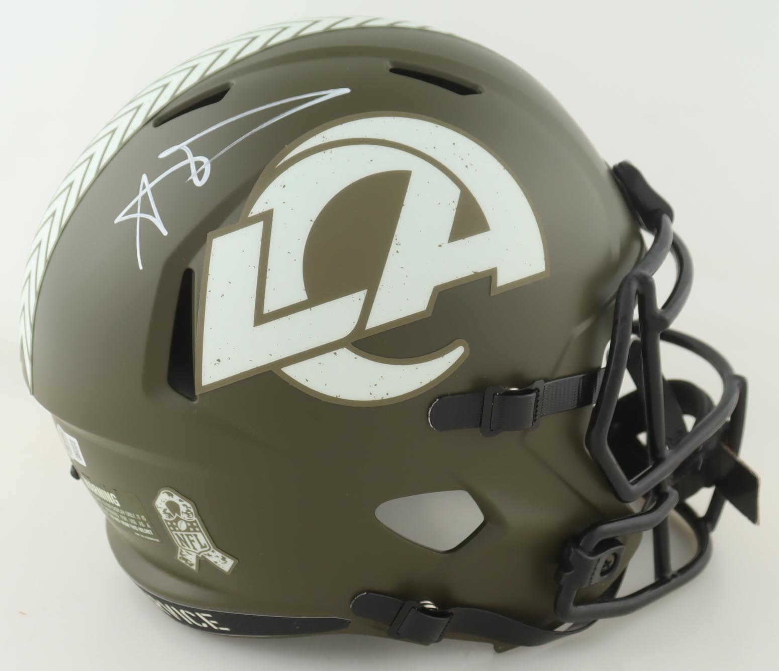 Aaron Donald Signed Rams Full-Size Salute to Service Alternate Speed Helmet (Beckett) at PristineAuction.com Aaron Donald Signed Rams Full-Size Salute to Service Alternate Speed Helmet (Beckett) at PristineAuction.com