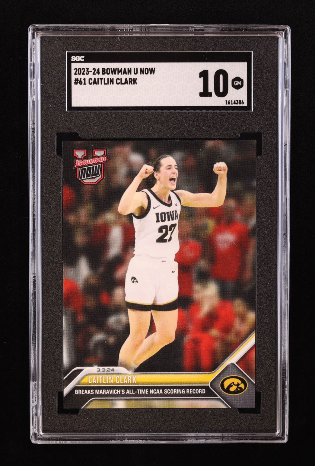 Caitlin Clark 2023-24 Bowman University Now #61 RC (SGC 10) at PristineAuction.com Caitlin Clark 2023-24 Bowman University Now #61 RC (SGC 10) at PristineAuction.com