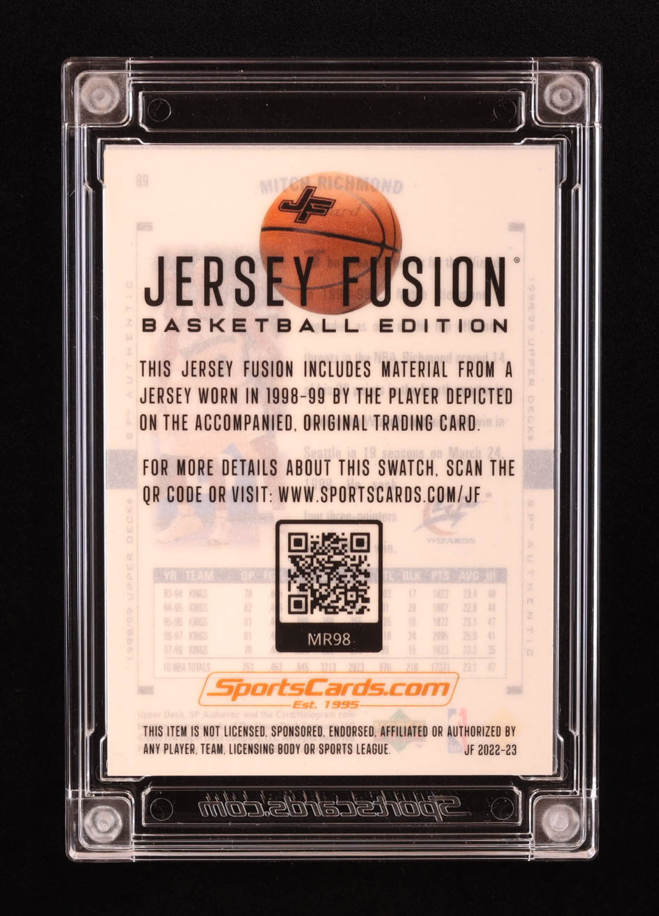 Mitch Richmond 2022 Jersey Fusion Double Game Used Swatch #MR98 #38/99 at PristineAuction.com Mitch Richmond 2022 Jersey Fusion Double Game Used Swatch #MR98 #38/99 at PristineAuction.com