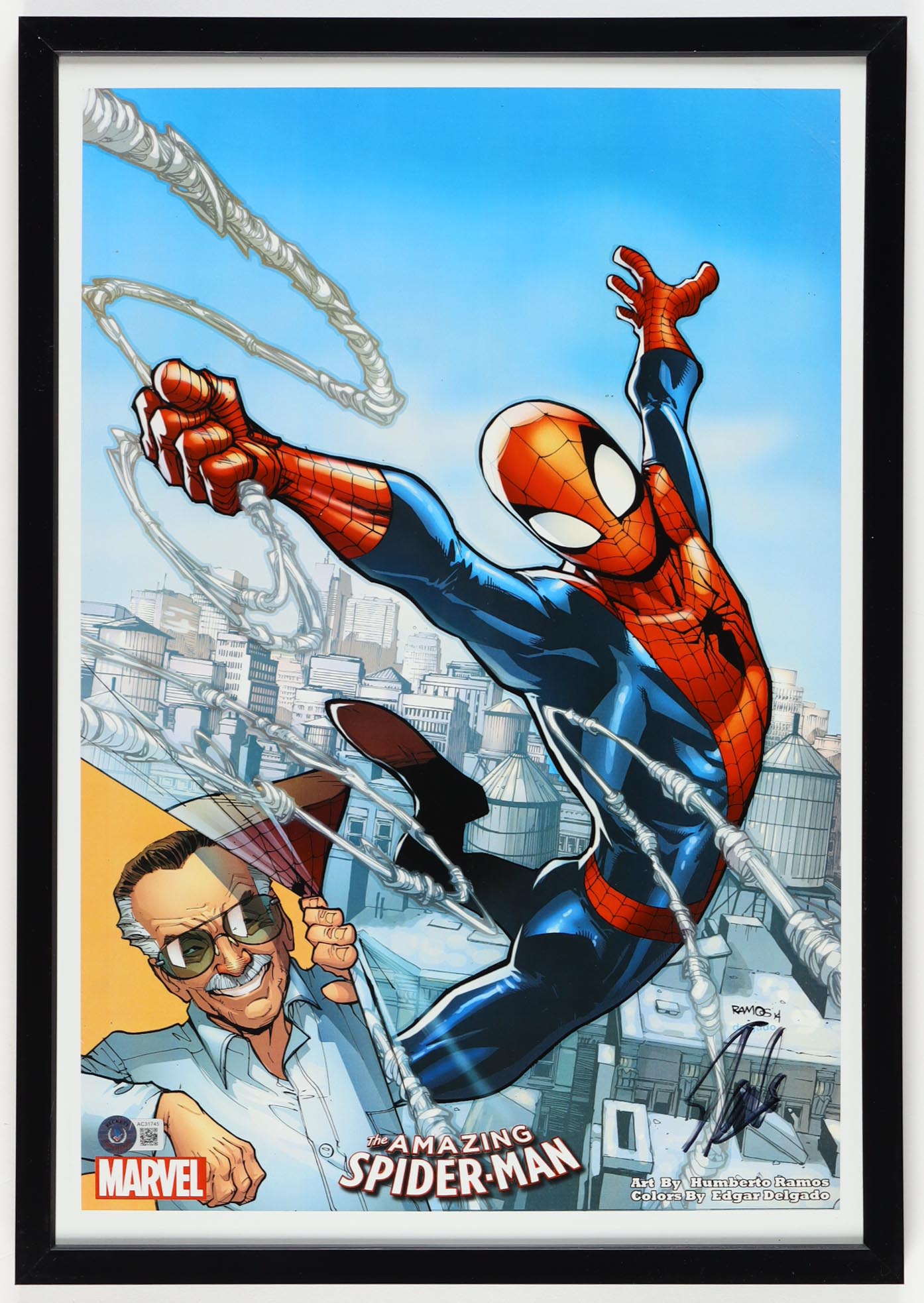 Stan Lee Signed "The Amazing Spider-Man" Custom Framed Photo Display (Beckett) at PristineAuction.com Stan Lee Signed "The Amazing Spider-Man" Custom Framed Photo Display (Beckett) at PristineAuction.com