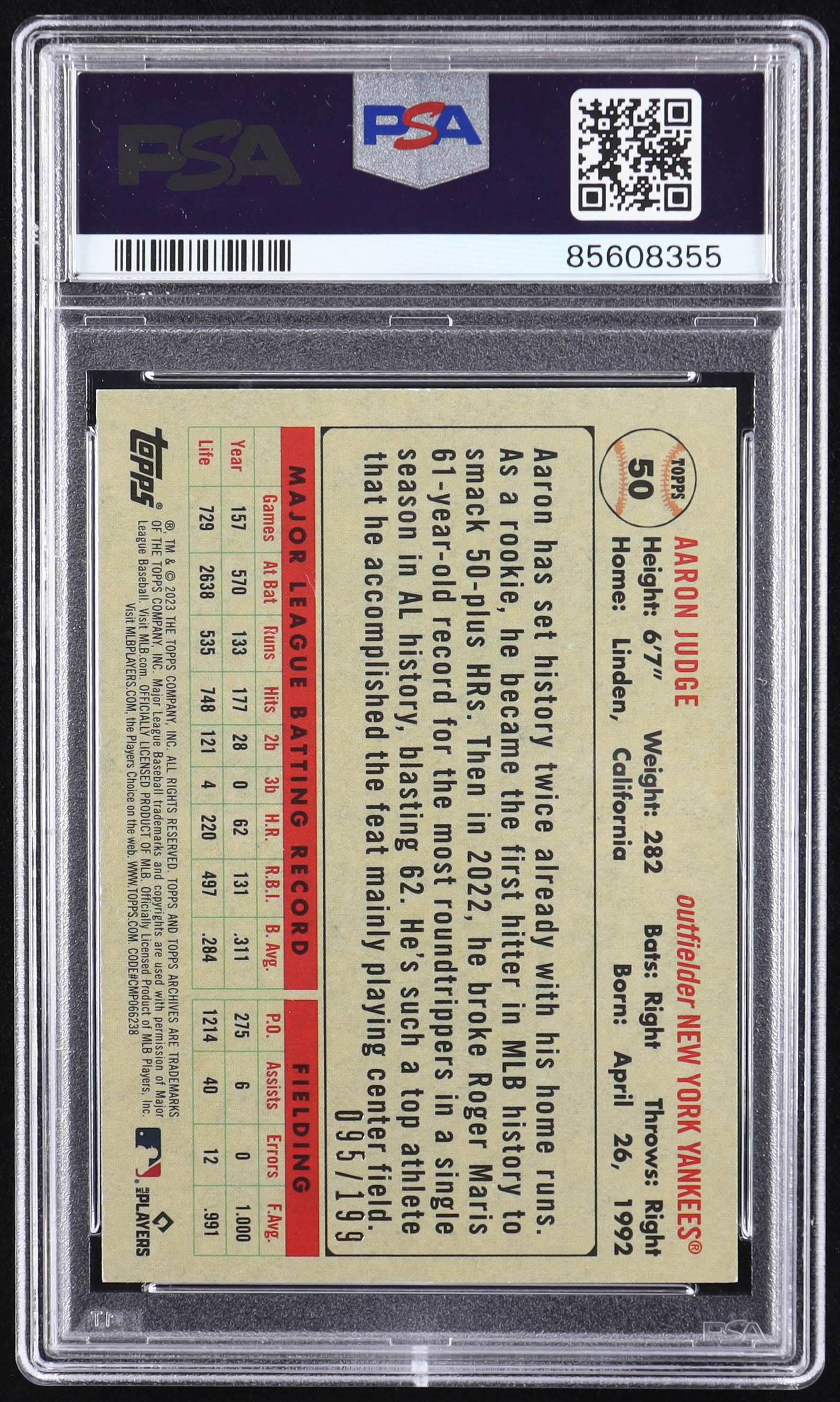 Aaron Judge 2023 Topps Archives Rainbow #50 #95/199 (PSA 9) at PristineAuction.com Aaron Judge 2023 Topps Archives Rainbow #50 #95/199 (PSA 9) at PristineAuction.com