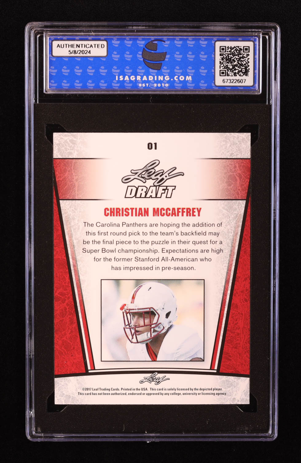 Christian McCaffrey 2017 Leaf Special Release Draft Silver #01 RC (ISA 10) at PristineAuction.com Christian McCaffrey 2017 Leaf Special Release Draft Silver #01 RC (ISA 10) at PristineAuction.com