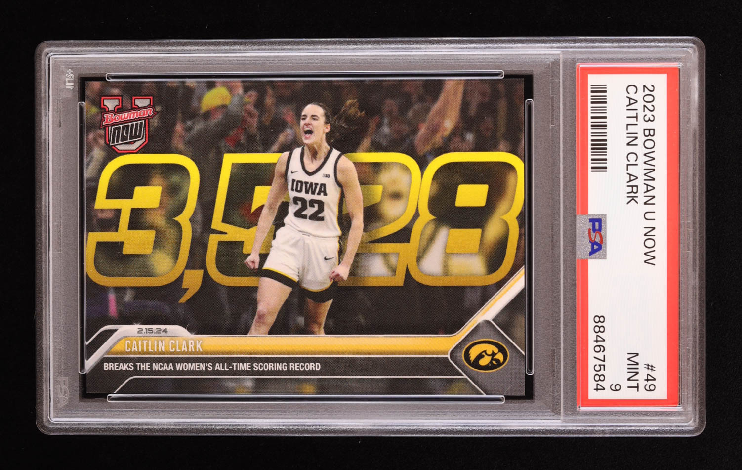 Caitlin Clark 2023-24 Bowman University Now #49 RC (PSA 9) at PristineAuction.com Caitlin Clark 2023-24 Bowman University Now #49 RC (PSA 9) at PristineAuction.com
