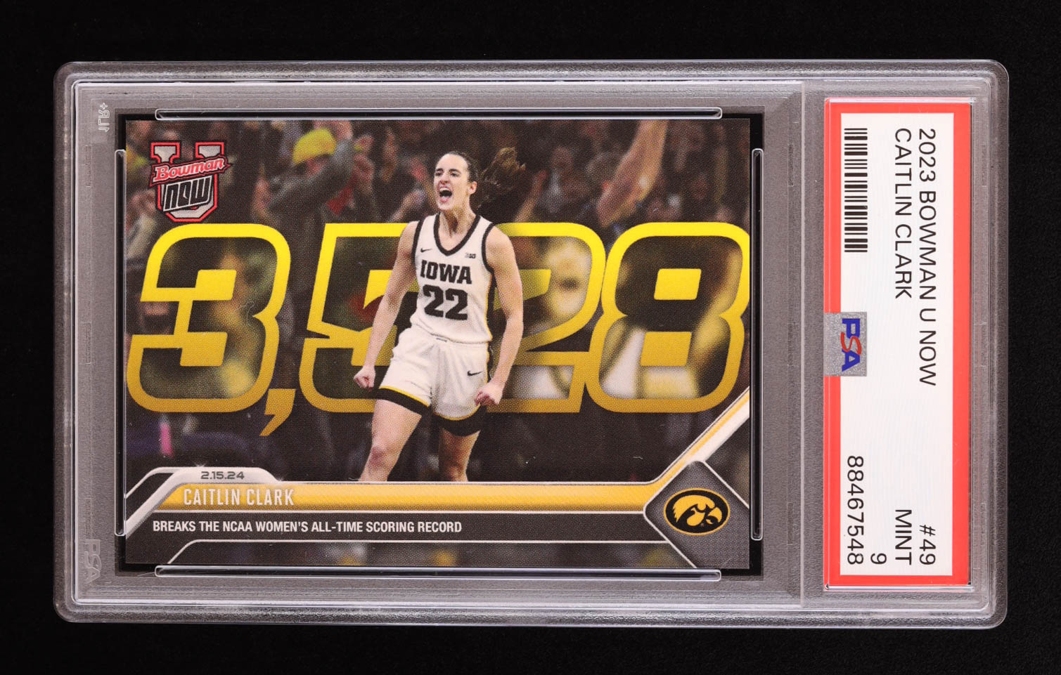 Caitlin Clark 2023-24 Bowman University Now #49 RC (PSA 9) at PristineAuction.com Caitlin Clark 2023-24 Bowman University Now #49 RC (PSA 9) at PristineAuction.com