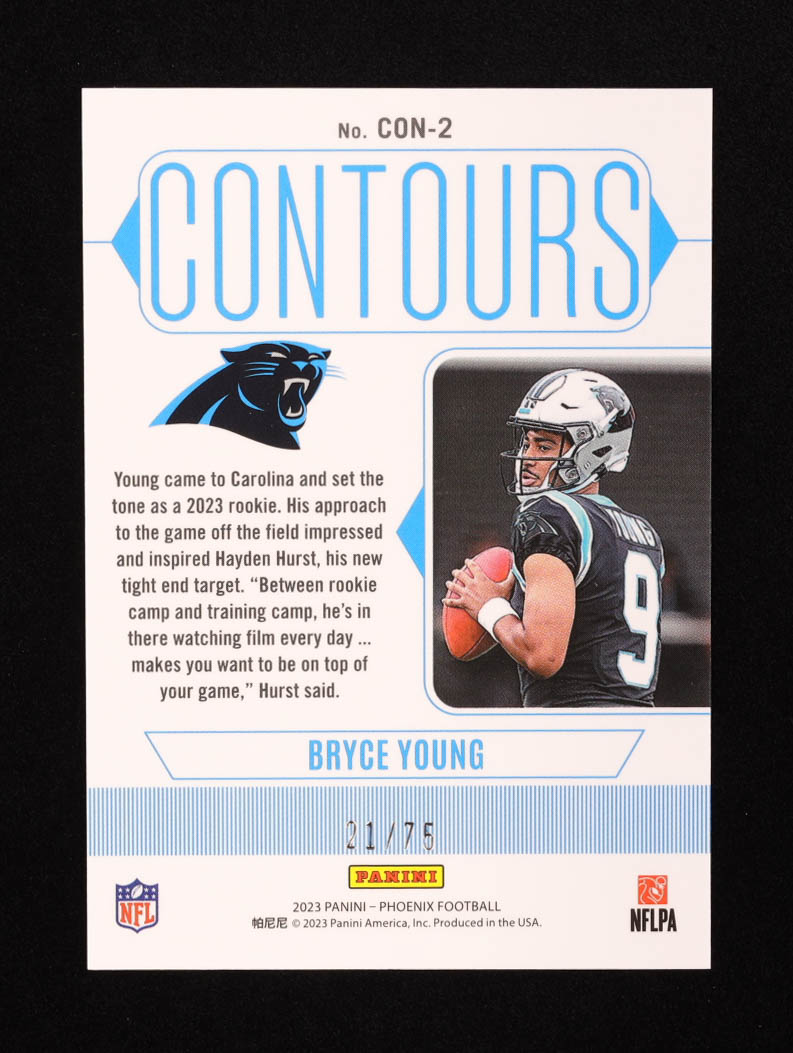 Bryce Young 2023 Panini Phoenix Contours Yellow #2 RC #21/75 at PristineAuction.com Bryce Young 2023 Panini Phoenix Contours Yellow #2 RC #21/75 at PristineAuction.com