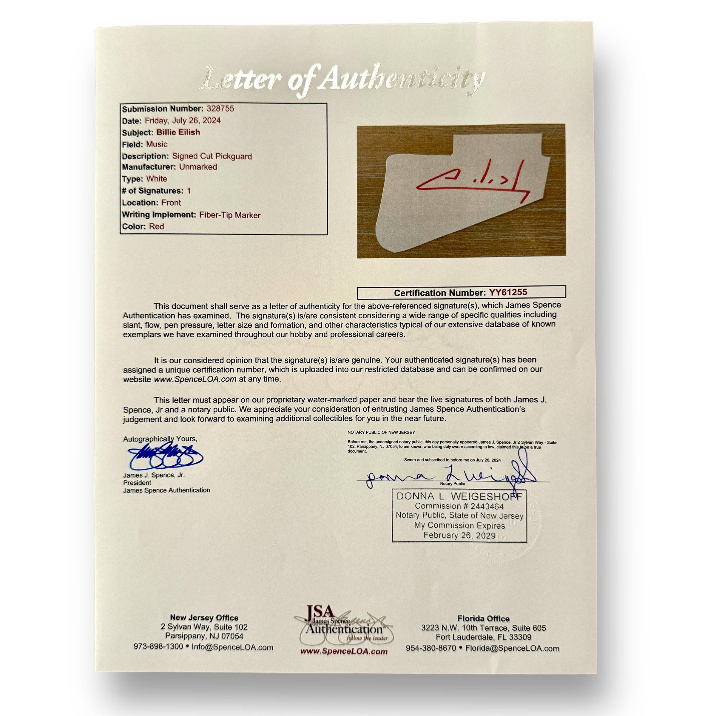 Billie Eilish Signed Electric Guitar Guitar (JSA LOA) at PristineAuction.com Billie Eilish Signed Electric Guitar Guitar (JSA LOA) at PristineAuction.com