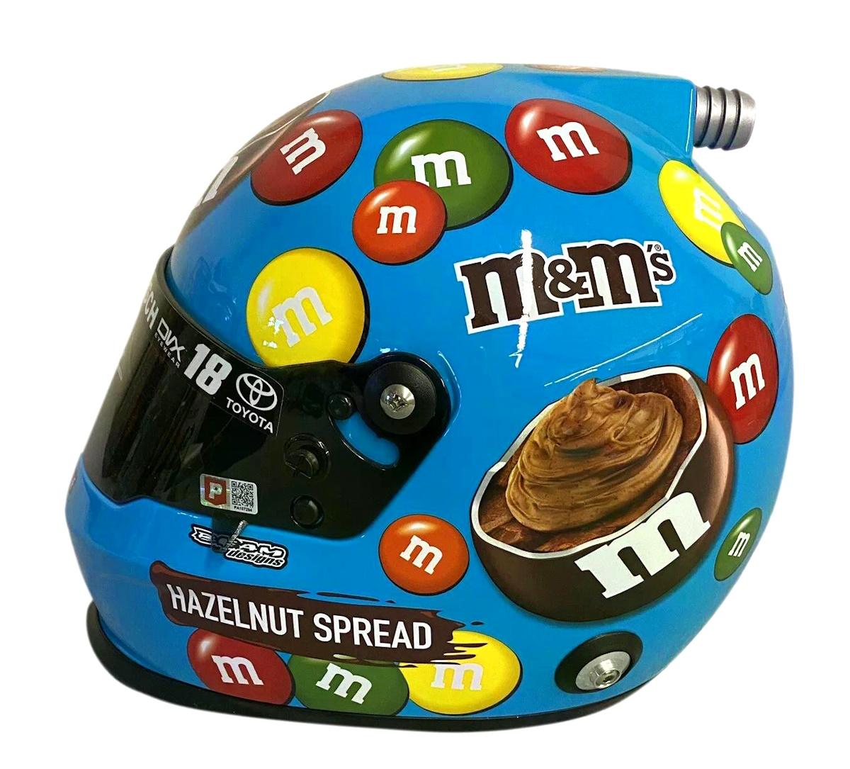 Kyle Busch Signed NASCAR M&M's Hazelnut Spread Full-Size Helmet (PA) at PristineAuction.com Kyle Busch Signed NASCAR M&M's Hazelnut Spread Full-Size Helmet (PA) at PristineAuction.com