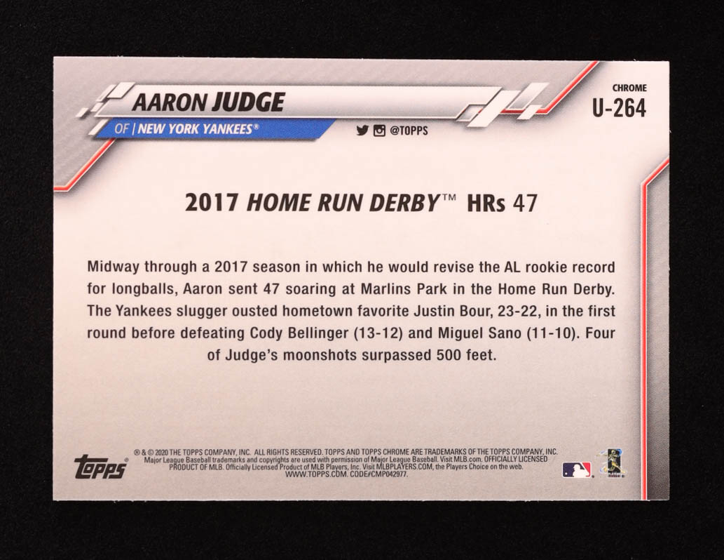 Aaron Judge 2020 Topps Chrome Update Sapphire #U264 HRD at PristineAuction.com Aaron Judge 2020 Topps Chrome Update Sapphire #U264 HRD at PristineAuction.com