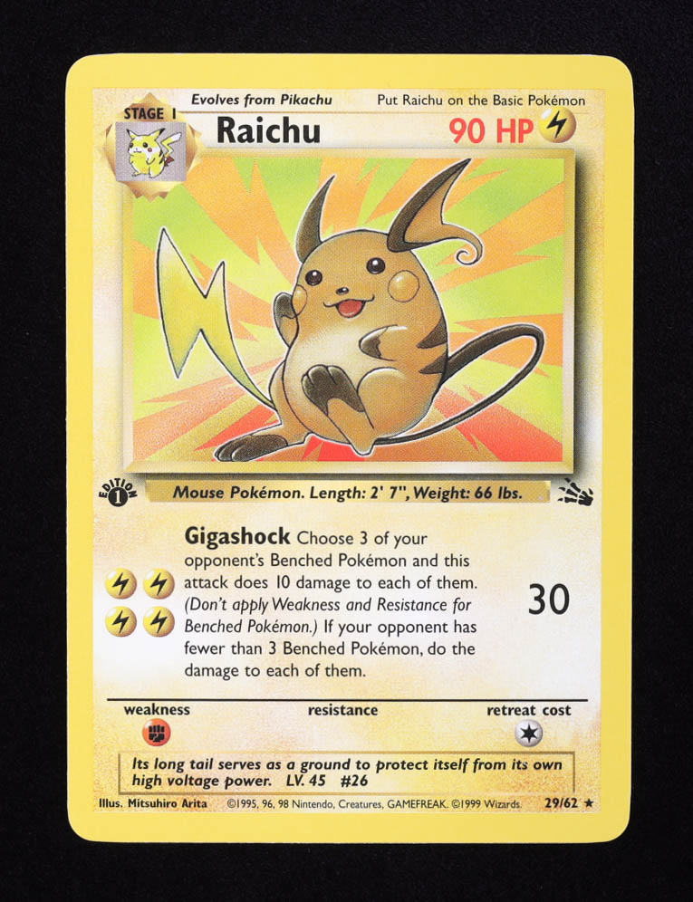 Raichu 1999 Pokemon Fossil 1st Edition #29 at PristineAuction.com Raichu 1999 Pokemon Fossil 1st Edition #29 at PristineAuction.com