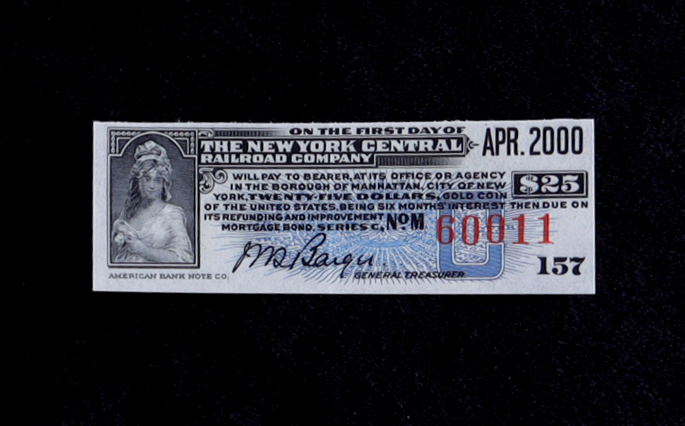 2000 April NY Central Railroad Co Bond Coupon at PristineAuction.com 2000 April NY Central Railroad Co Bond Coupon at PristineAuction.com