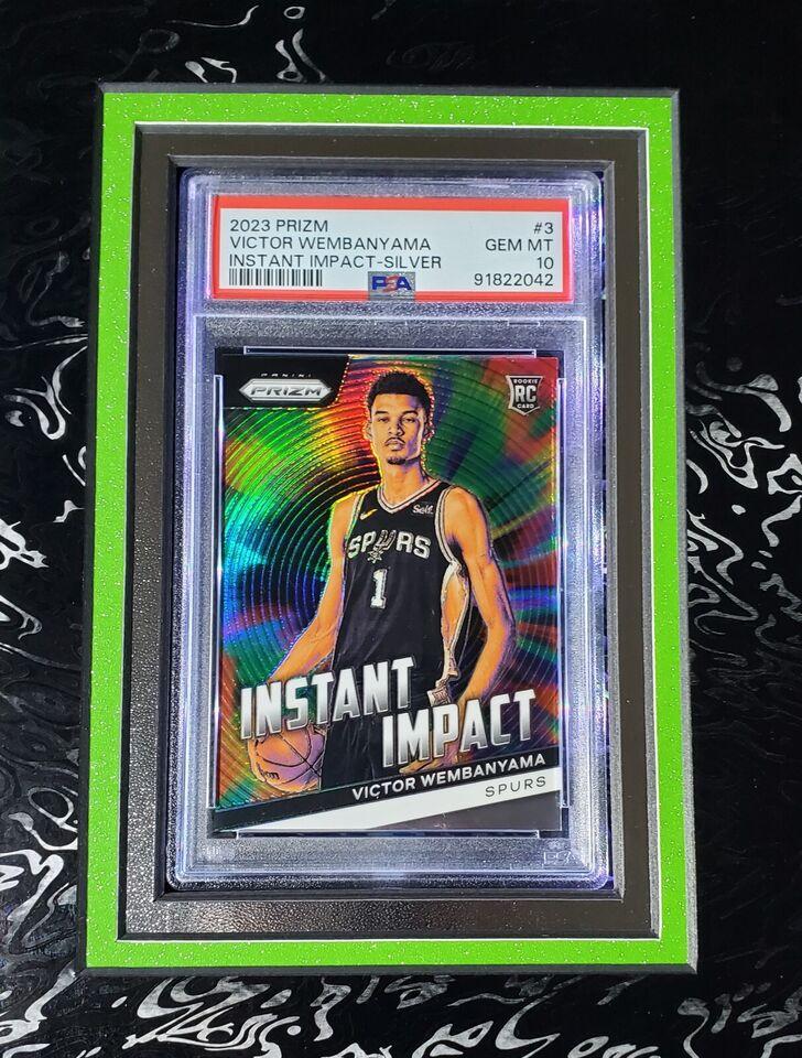 Victor Wembanyama Signed Spurs Custom Framed Nike Jersey with LED Display & (2) PSA 10 Graded Rookie Cards (Fanatics) at PristineAuction.com Victor Wembanyama Signed Spurs Custom Framed Nike Jersey with LED Display & (2) PSA 10 Graded Rookie Cards (Fanatics) at PristineAuction.com