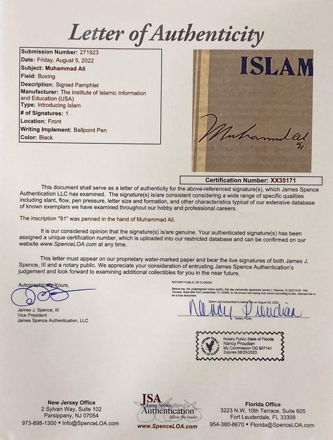 Muhammad Ali Signed Custom Framed Pamphlet Display (JSA) | Pristine Auction