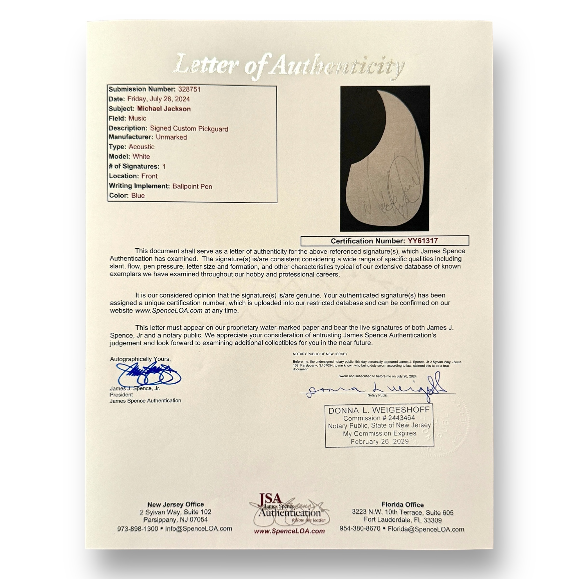 Michael Jackson Signed Custom Acoustic Guitar (JSA LOA) at PristineAuction.com Michael Jackson Signed Custom Acoustic Guitar (JSA LOA) at PristineAuction.com