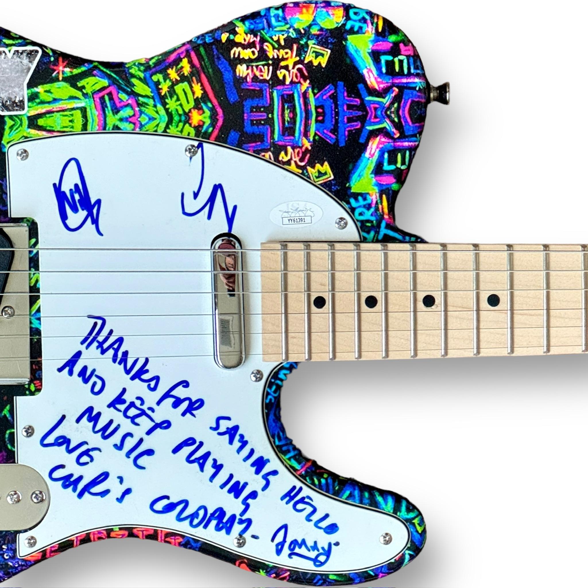 "Coldplay" Custom Electric Guitar Band-Signed By (4) with Chris Martin, Johnny Buckland, Guy Berryman & Will Champion (JSA) at PristineAuction.com "Coldplay" Custom Electric Guitar Band-Signed By (4) with Chris Martin, Johnny Buckland, Guy Berryman & Will Champion (JSA) at PristineAuction.com