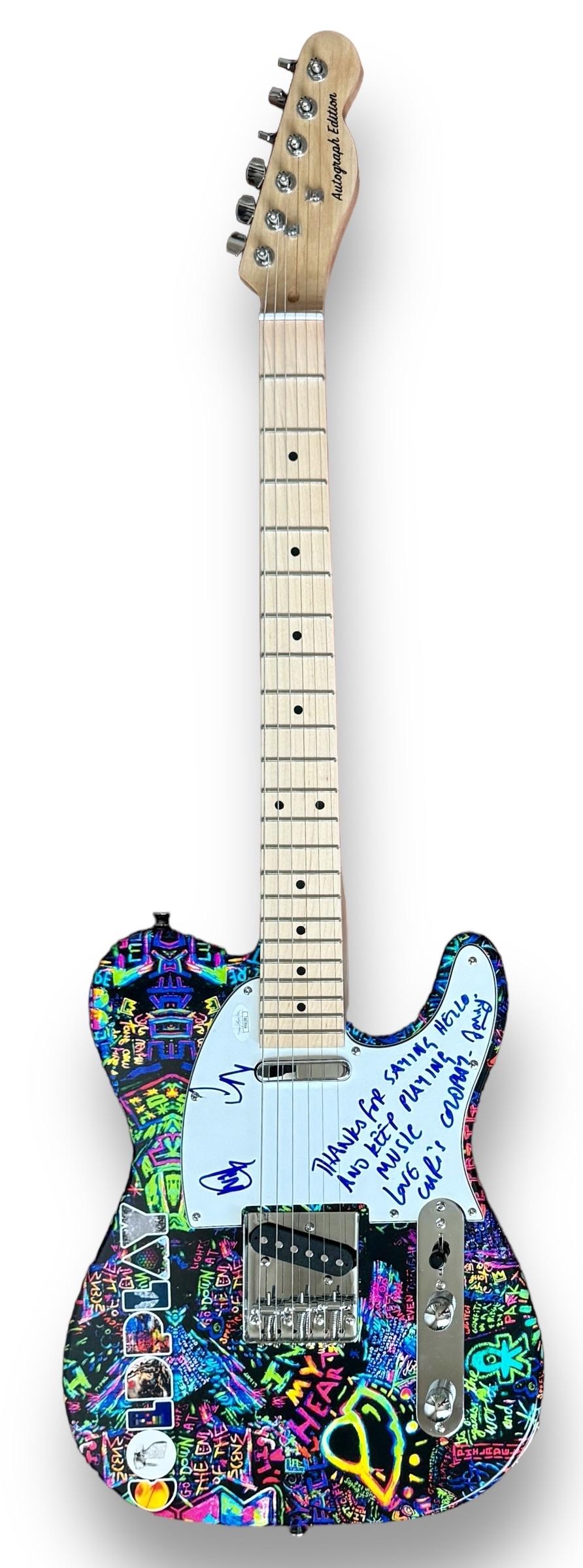 "Coldplay" Custom Electric Guitar Band-Signed By (4) with Chris Martin, Johnny Buckland, Guy Berryman & Will Champion (JSA) at PristineAuction.com "Coldplay" Custom Electric Guitar Band-Signed By (4) with Chris Martin, Johnny Buckland, Guy Berryman & Will Champion (JSA) at PristineAuction.com