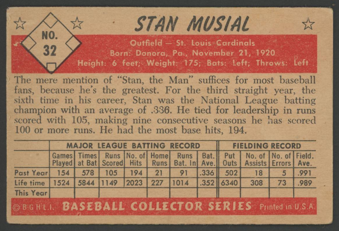 Stan Musial 1953 Bowman Color #32 at PristineAuction.com Stan Musial 1953 Bowman Color #32 at PristineAuction.com