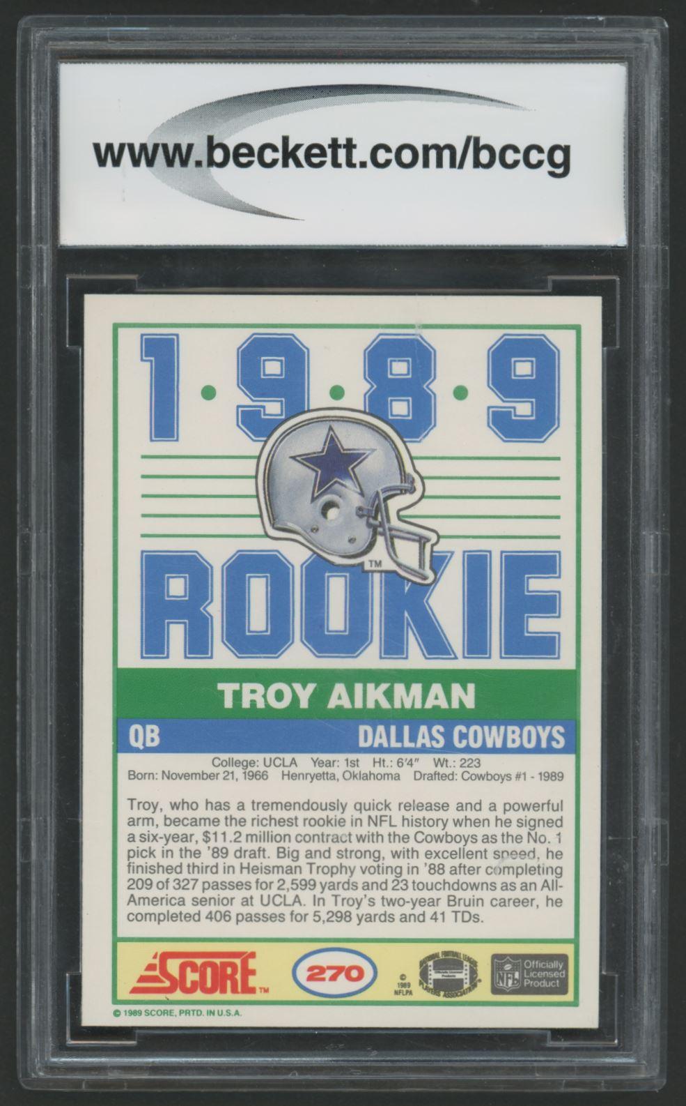 Troy Aikman 1989 Score #270 RC (BCCG 10) at PristineAuction.com Troy Aikman 1989 Score #270 RC (BCCG 10) at PristineAuction.com