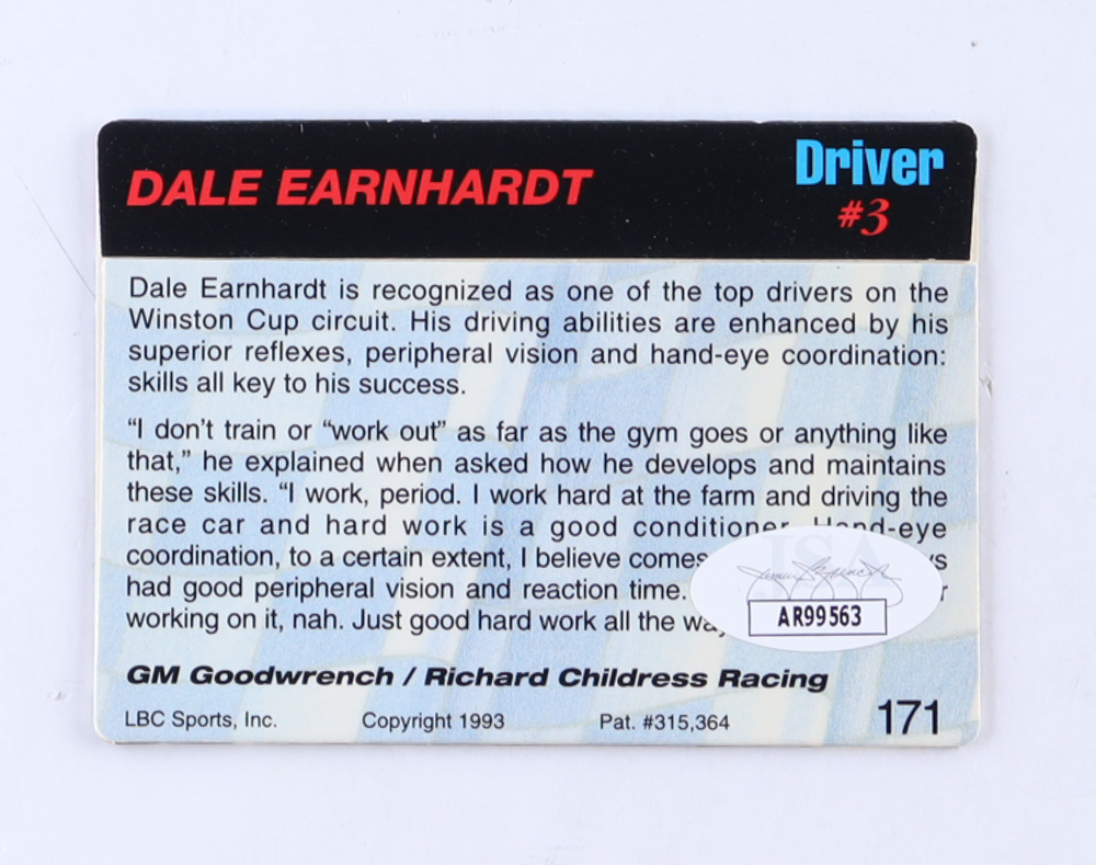 Dale Earnhardt Signed 1993 Action Packed #171 (JSA) at PristineAuction.com Dale Earnhardt Signed 1993 Action Packed #171 (JSA) at PristineAuction.com