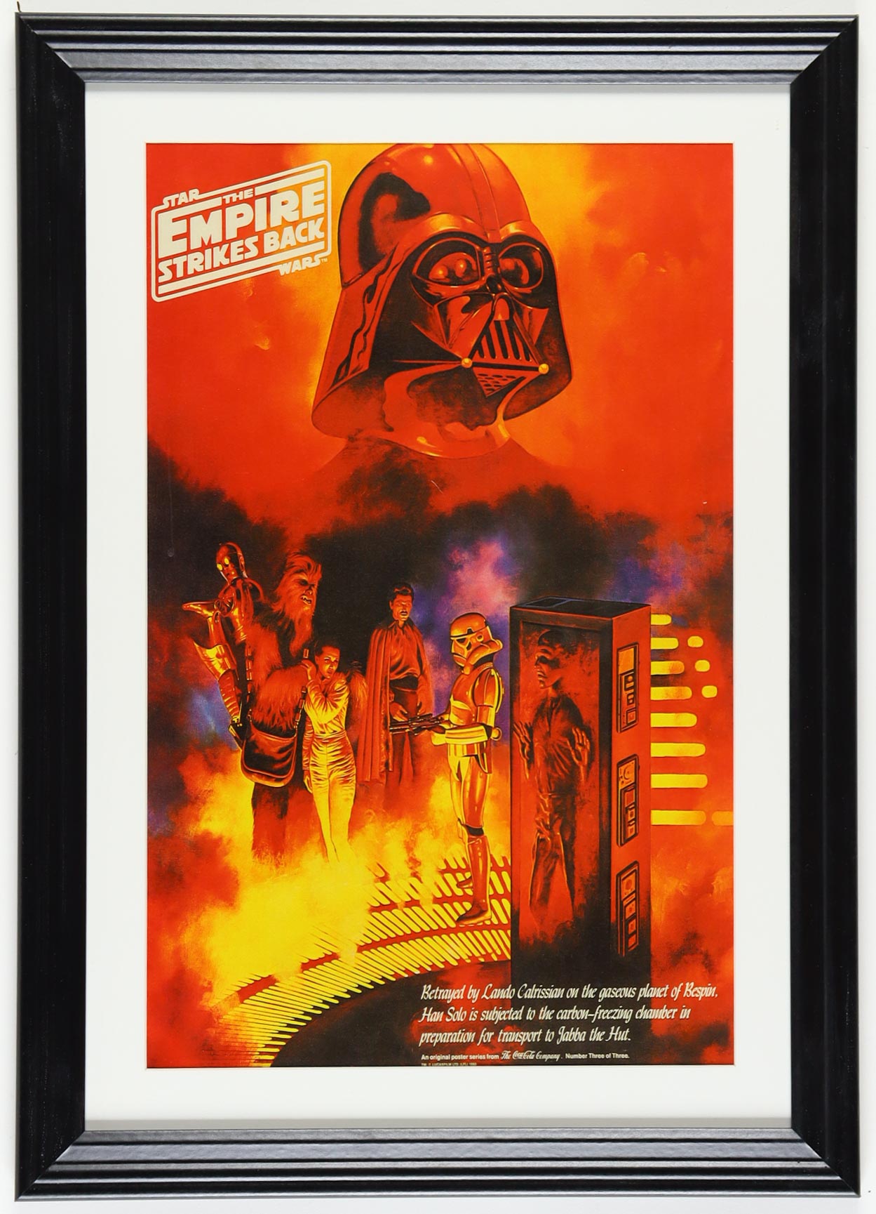 1980 "Star Wars: The Empire Strikes Back" LE Coca-Cola #3/3 Custom Framed Print Display at PristineAuction.com 1980 "Star Wars: The Empire Strikes Back" LE Coca-Cola #3/3 Custom Framed Print Display at PristineAuction.com
