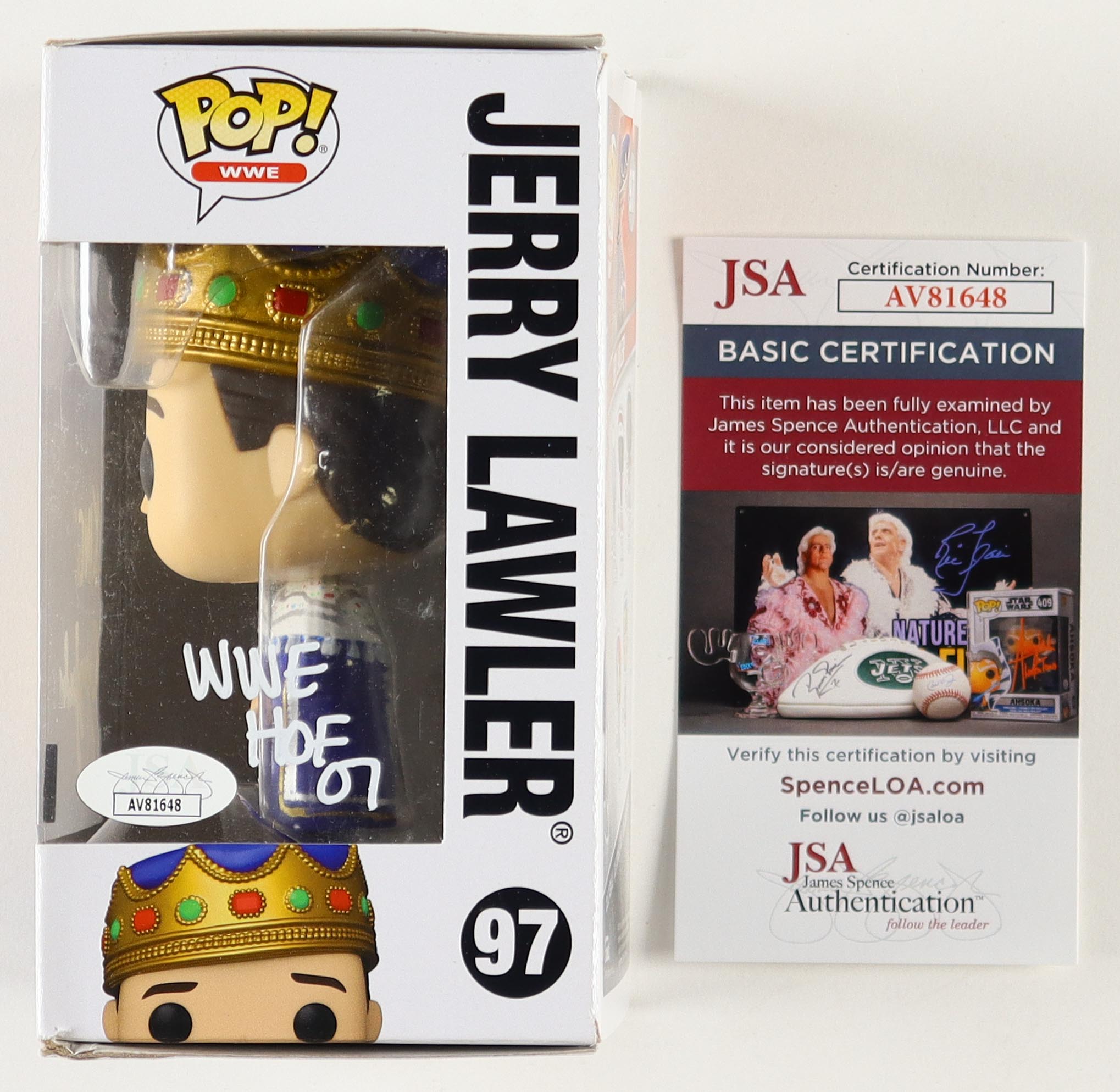 Jerry Lawler Signed WWE #97 Funko Pop! Vinyl Figure Inscribed "WWE HOF 07" & "King" (JSA) at PristineAuction.com Jerry Lawler Signed WWE #97 Funko Pop! Vinyl Figure Inscribed "WWE HOF 07" & "King" (JSA) at PristineAuction.com