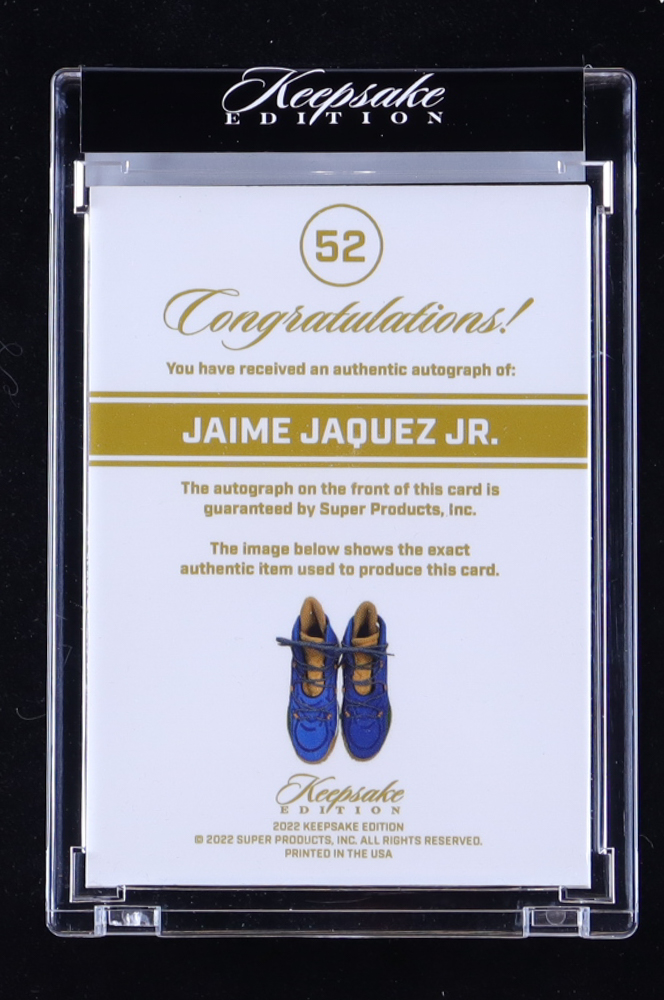 Jaime Jaquez Jr. 2022 Keepsake Edition Shoe Patch Autograph #52 #13/50 at PristineAuction.com Jaime Jaquez Jr. 2022 Keepsake Edition Shoe Patch Autograph #52 #13/50 at PristineAuction.com