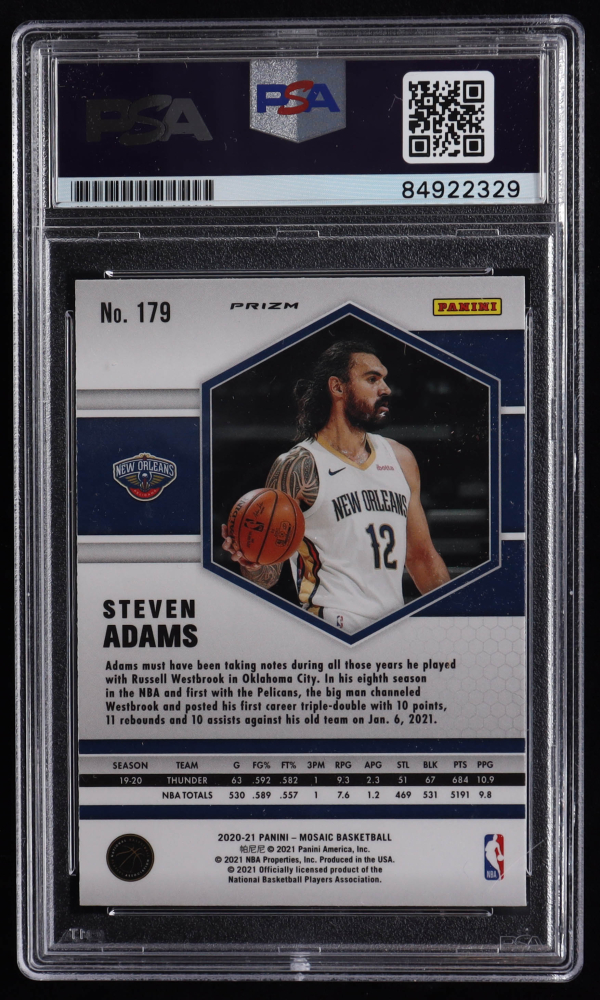 Steven Adams Signed 2020-21 Panini Mosaic Mosaic Green #179 (PSA ...