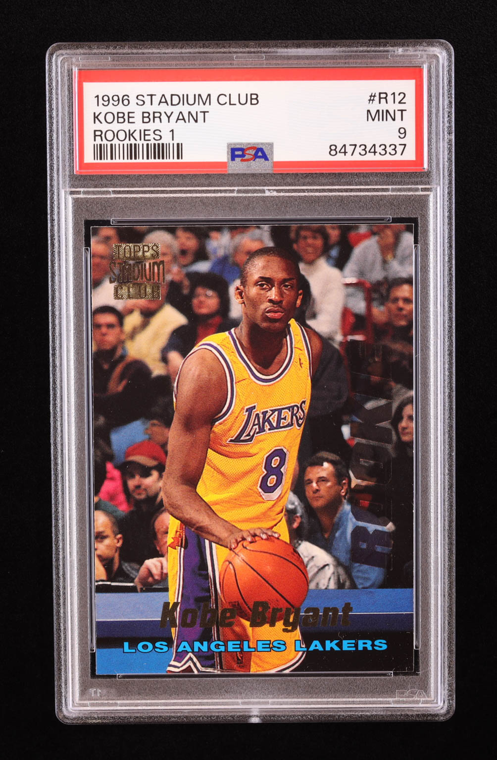 Kobe Bryant 1996-97 Stadium Club Rookies 1 #R12 RC (PSA 9) at PristineAuction.com Kobe Bryant 1996-97 Stadium Club Rookies 1 #R12 RC (PSA 9) at PristineAuction.com