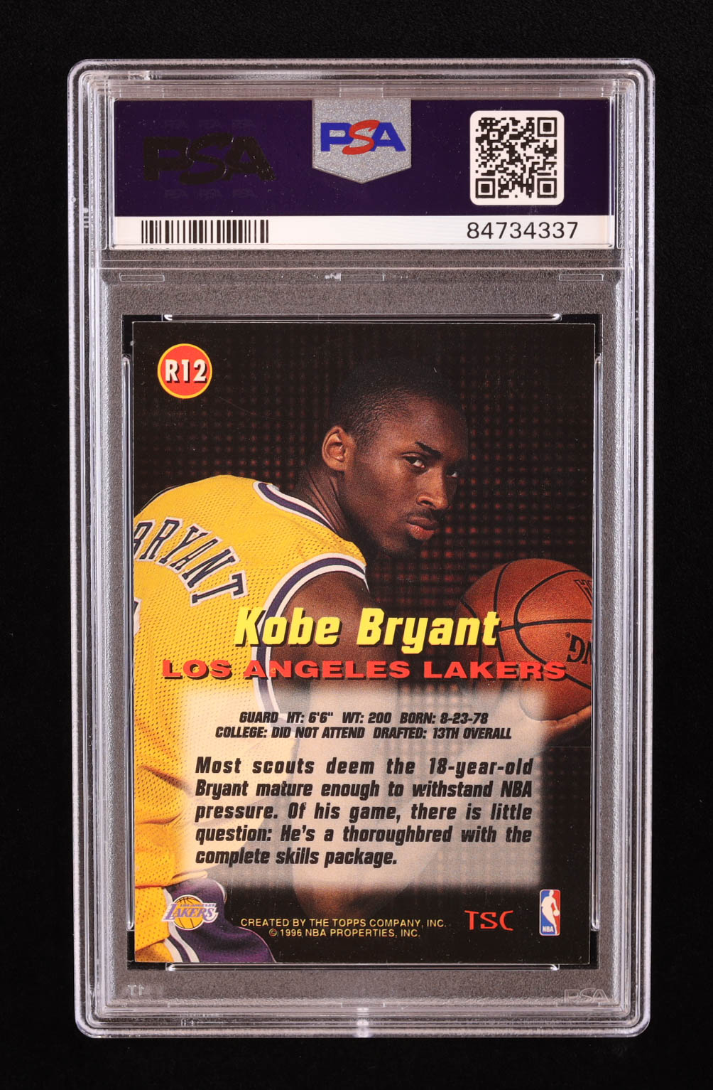 Kobe Bryant 1996-97 Stadium Club Rookies 1 #R12 RC (PSA 9) at PristineAuction.com Kobe Bryant 1996-97 Stadium Club Rookies 1 #R12 RC (PSA 9) at PristineAuction.com