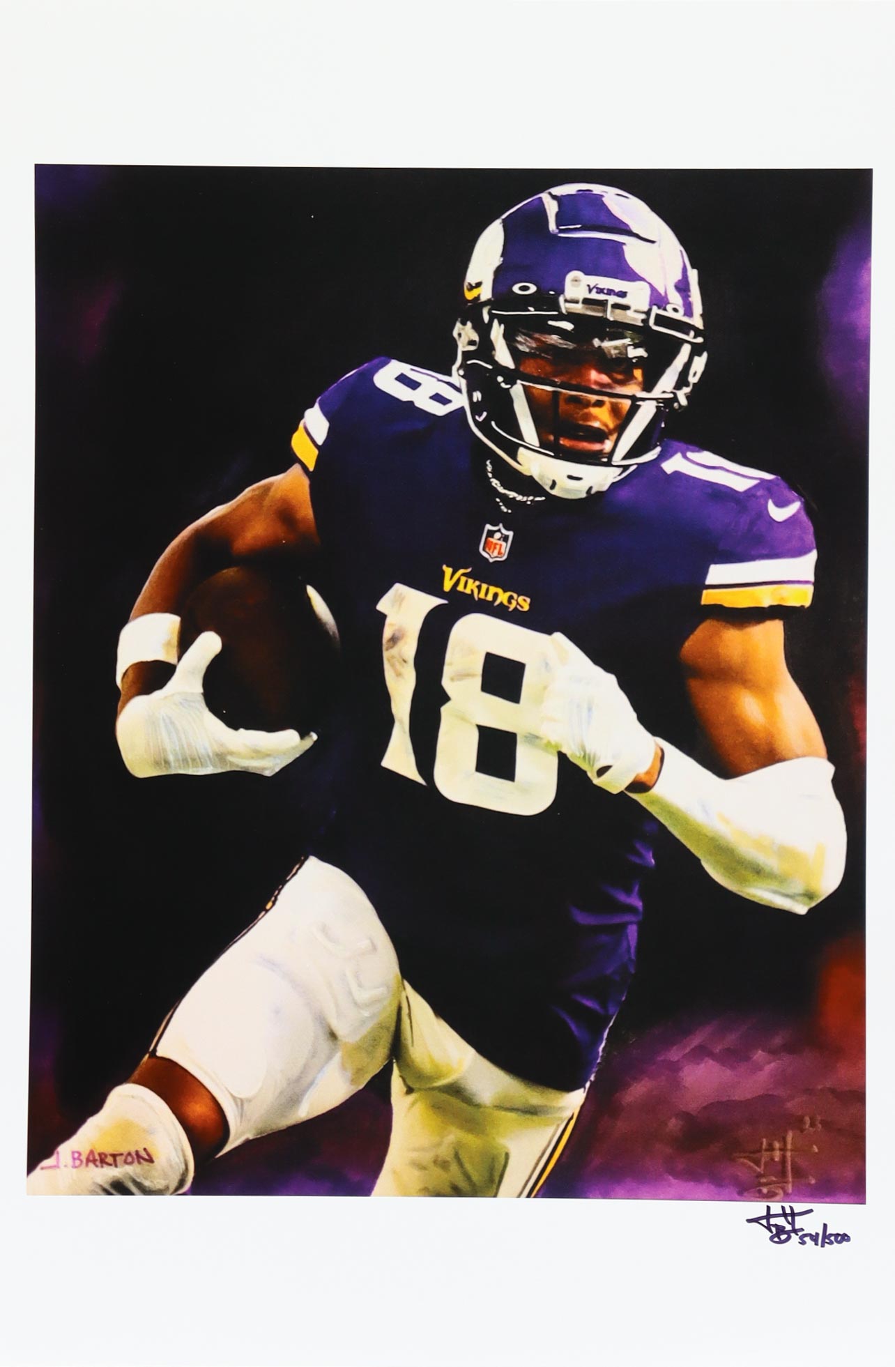 "Justin Jefferson" Vikings LE 12x18 Lithograph by Joshua Barton #/500 (PA) at PristineAuction.com "Justin Jefferson" Vikings LE 12x18 Lithograph by Joshua Barton #/500 (PA) at PristineAuction.com