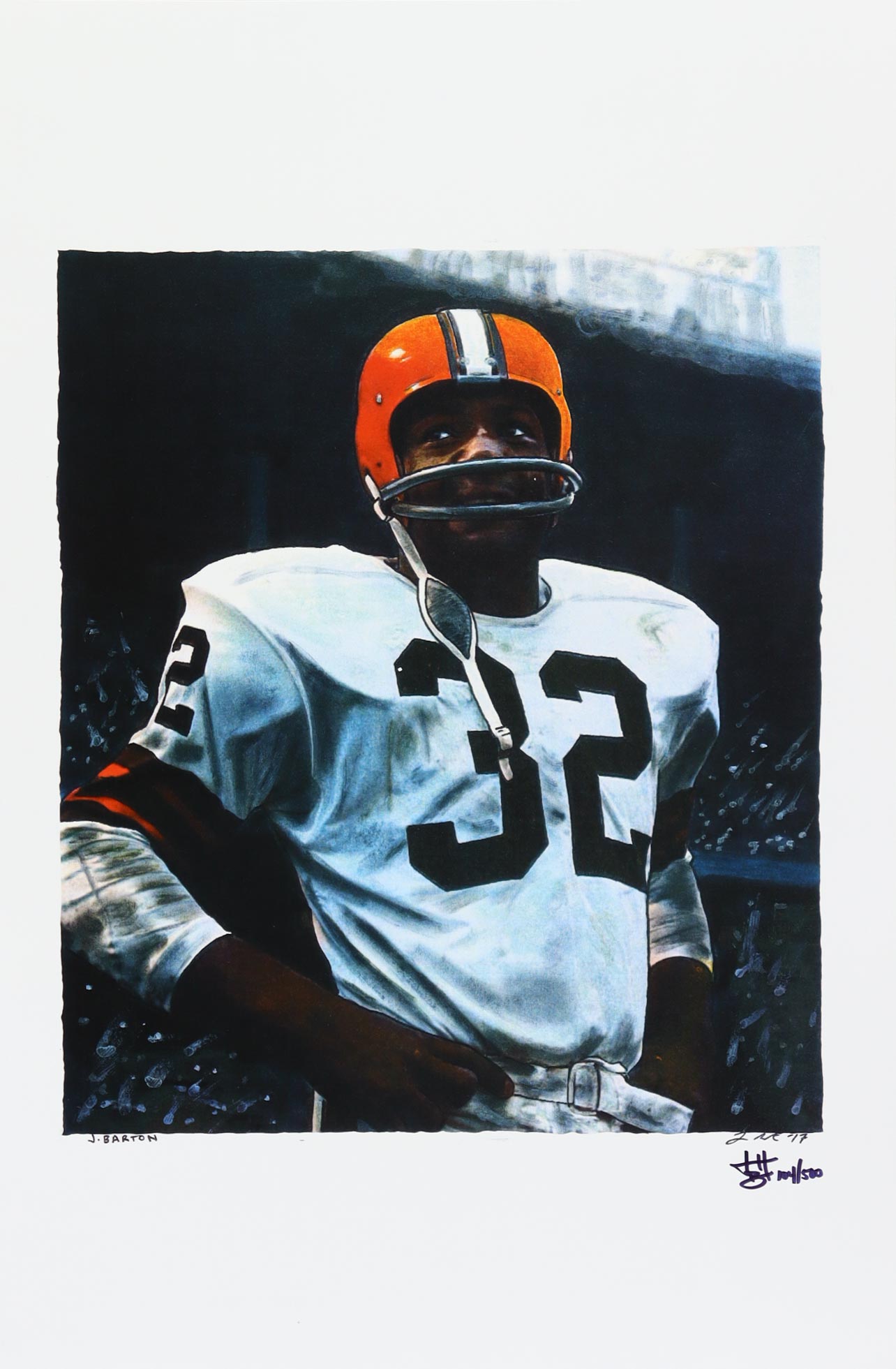 "Jim Brown" Browns LE 12x18 Lithograph by Joshua Barton #/500 (PA) at PristineAuction.com "Jim Brown" Browns LE 12x18 Lithograph by Joshua Barton #/500 (PA) at PristineAuction.com