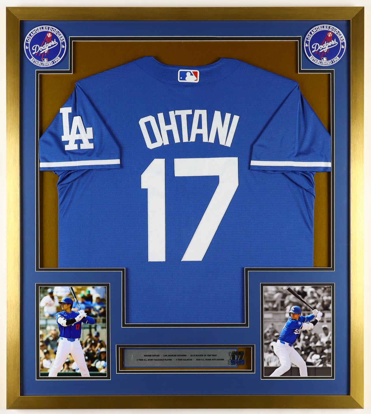 Shohei Ohtani Custom Framed Jersey Display with Pin & (2) Logo Patches at PristineAuction.com Shohei Ohtani Custom Framed Jersey Display with Pin & (2) Logo Patches at PristineAuction.com