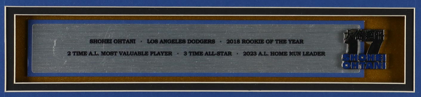 Shohei Ohtani Custom Framed Jersey Display with Pin & (2) Logo Patches at PristineAuction.com Shohei Ohtani Custom Framed Jersey Display with Pin & (2) Logo Patches at PristineAuction.com