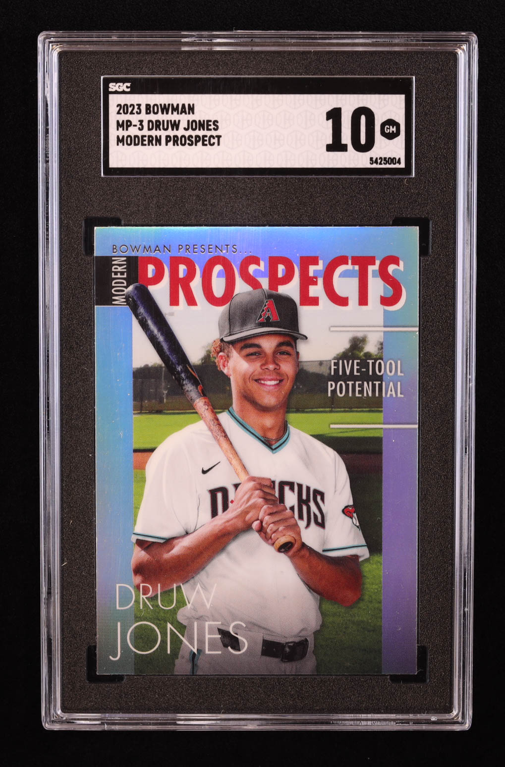 Druw Jones 2023 Bowman Chrome Modern Prospect #MP3 RC (SGC 10) at PristineAuction.com Druw Jones 2023 Bowman Chrome Modern Prospect #MP3 RC (SGC 10) at PristineAuction.com