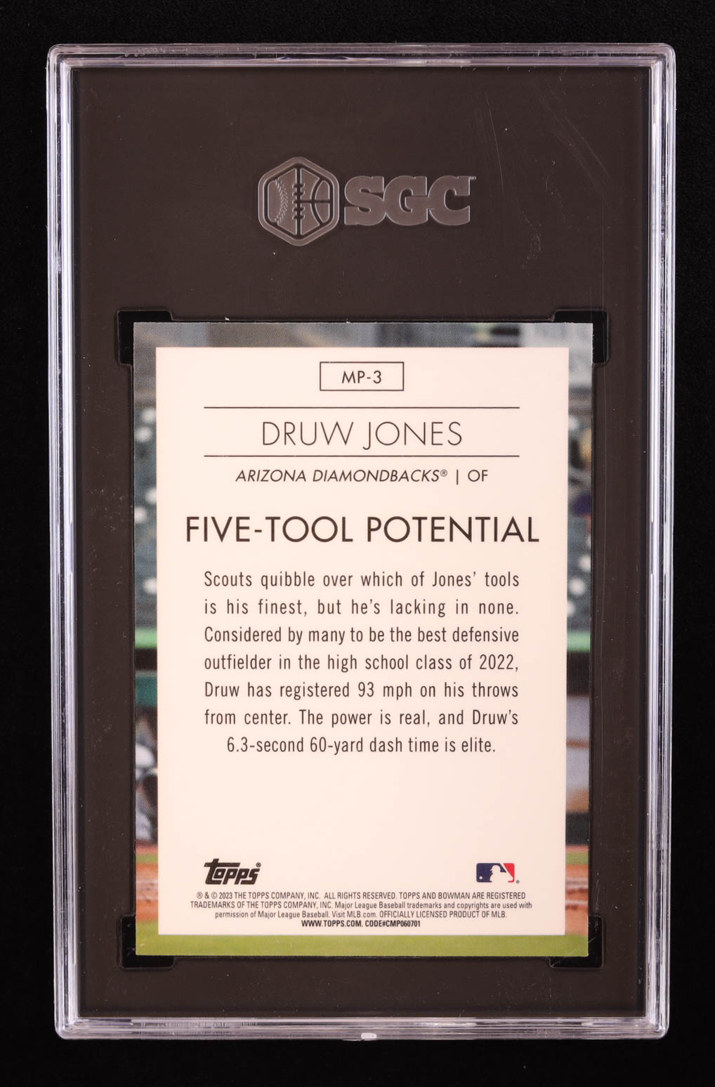 Druw Jones 2023 Bowman Chrome Modern Prospect #MP3 RC (SGC 10) at PristineAuction.com Druw Jones 2023 Bowman Chrome Modern Prospect #MP3 RC (SGC 10) at PristineAuction.com