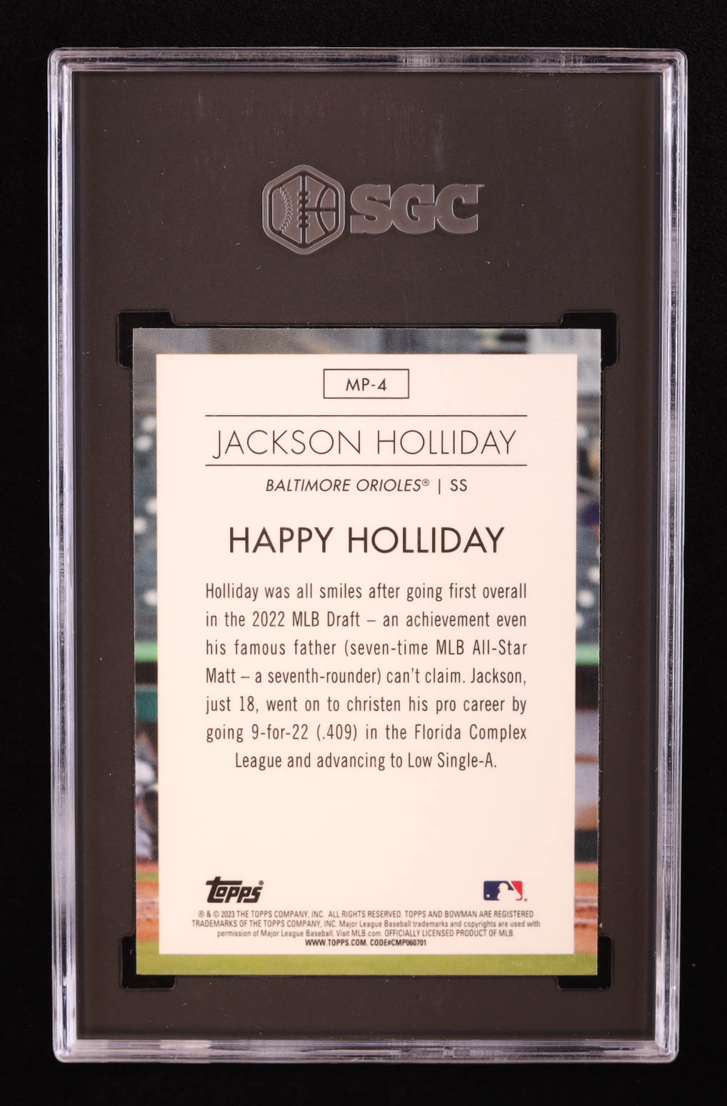 Jackson Holliday 2023 Bowman Chrome Modern Prospect #MP4 RC (SGC 9.5) at PristineAuction.com Jackson Holliday 2023 Bowman Chrome Modern Prospect #MP4 RC (SGC 9.5) at PristineAuction.com