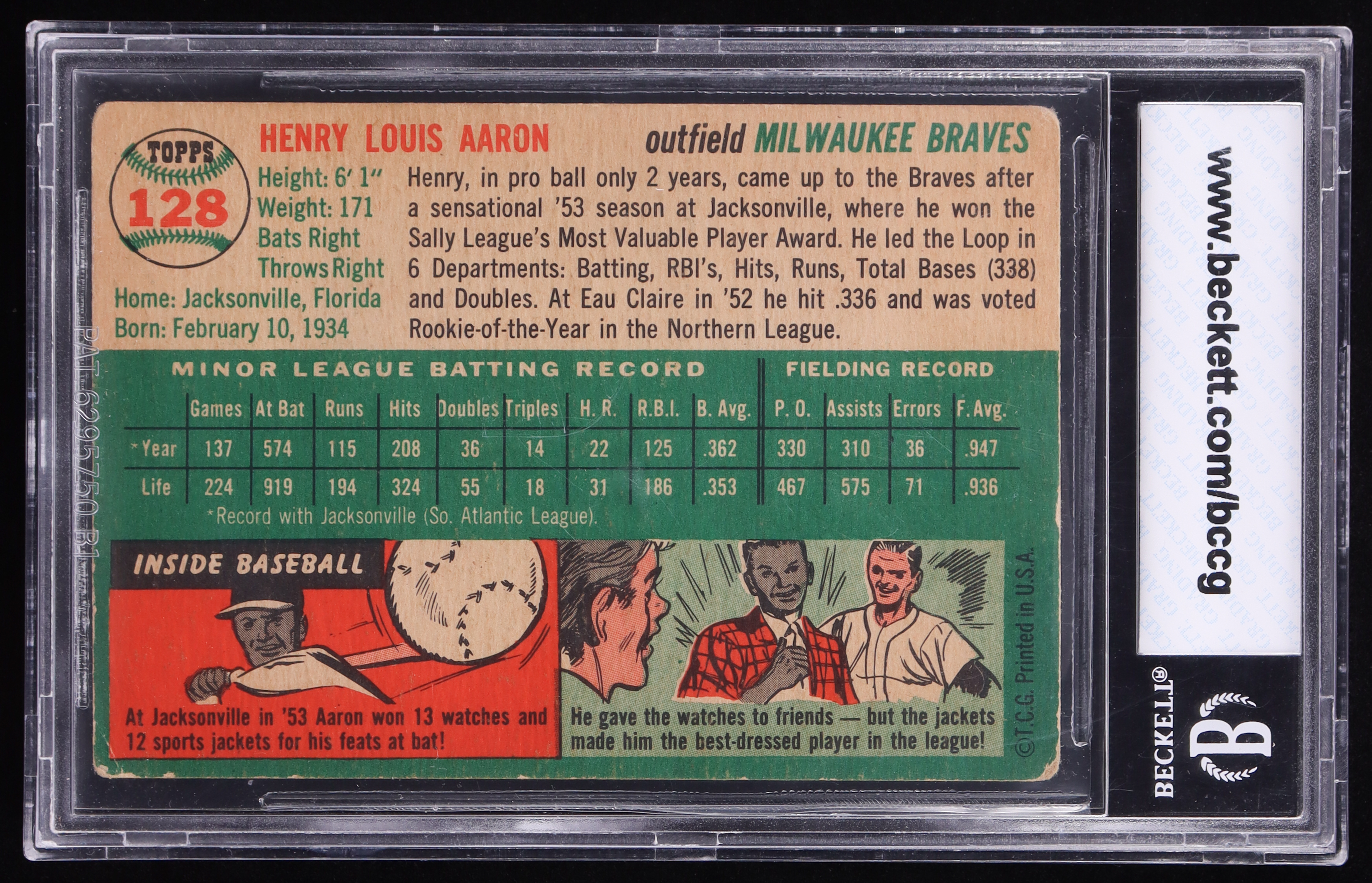 Hank Aaron 1954 Topps #128 RC (BCCG 7) at PristineAuction.com Hank Aaron 1954 Topps #128 RC (BCCG 7) at PristineAuction.com