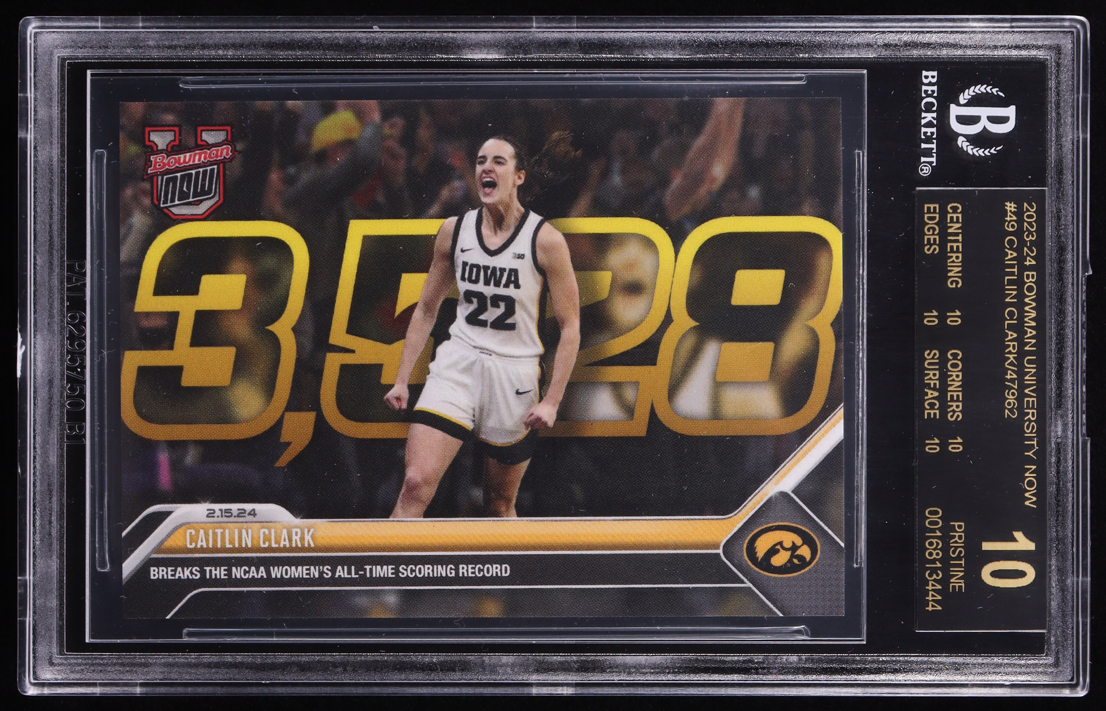 Caitlin Clark 2023-24 Bowman University Now #49 RC (BGS Black Label 10) at PristineAuction.com Caitlin Clark 2023-24 Bowman University Now #49 RC (BGS Black Label 10) at PristineAuction.com
