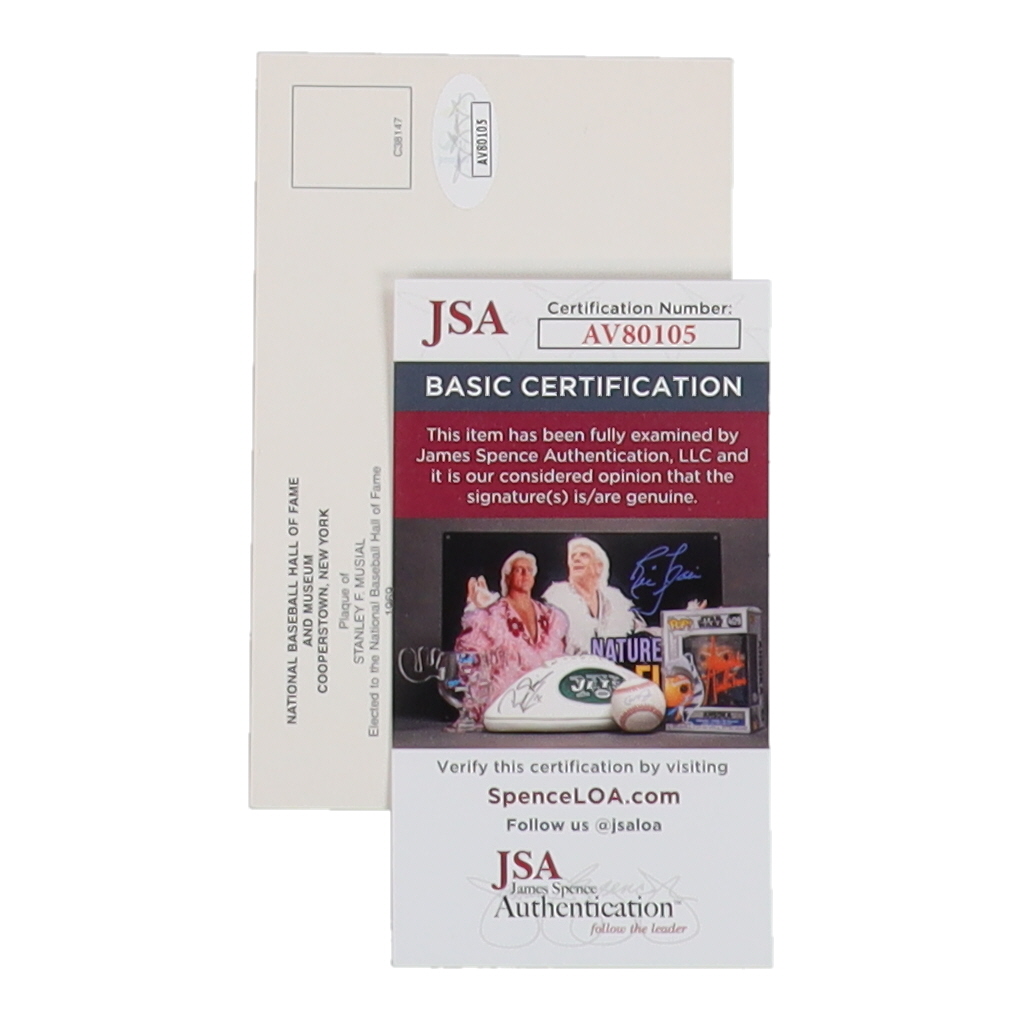 Stan Musial Signed Hall of Fame Plaque Postcard (JSA) at PristineAuction.com Stan Musial Signed Hall of Fame Plaque Postcard (JSA) at PristineAuction.com